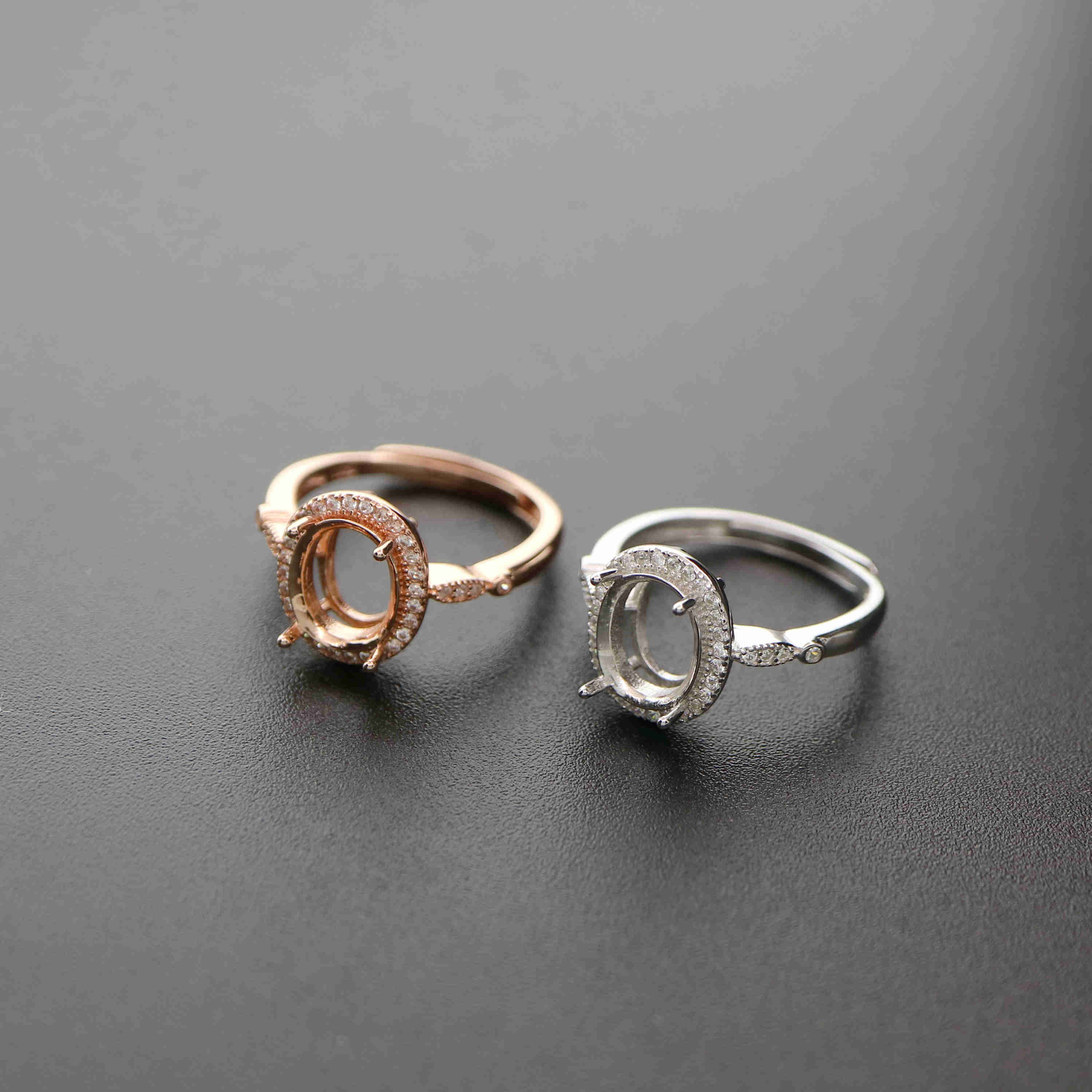 1Pcs Multiple Sizes Oval Rose Gold Silver Cabochon Prong Bezel Solid 925 Sterling Silver Adjustable Ring Settings 1224010 - Click Image to Close